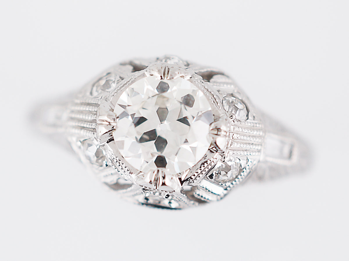 Antique Engagement Ring Art Deco .68 Old European Cut Diamond in 18K White Gold