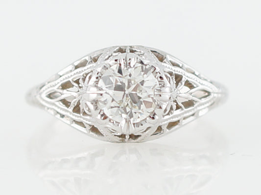 ***RTV11/23***Antique Engagement Ring Art Deco .72 Old European Cut Diamond in 18k White Gold