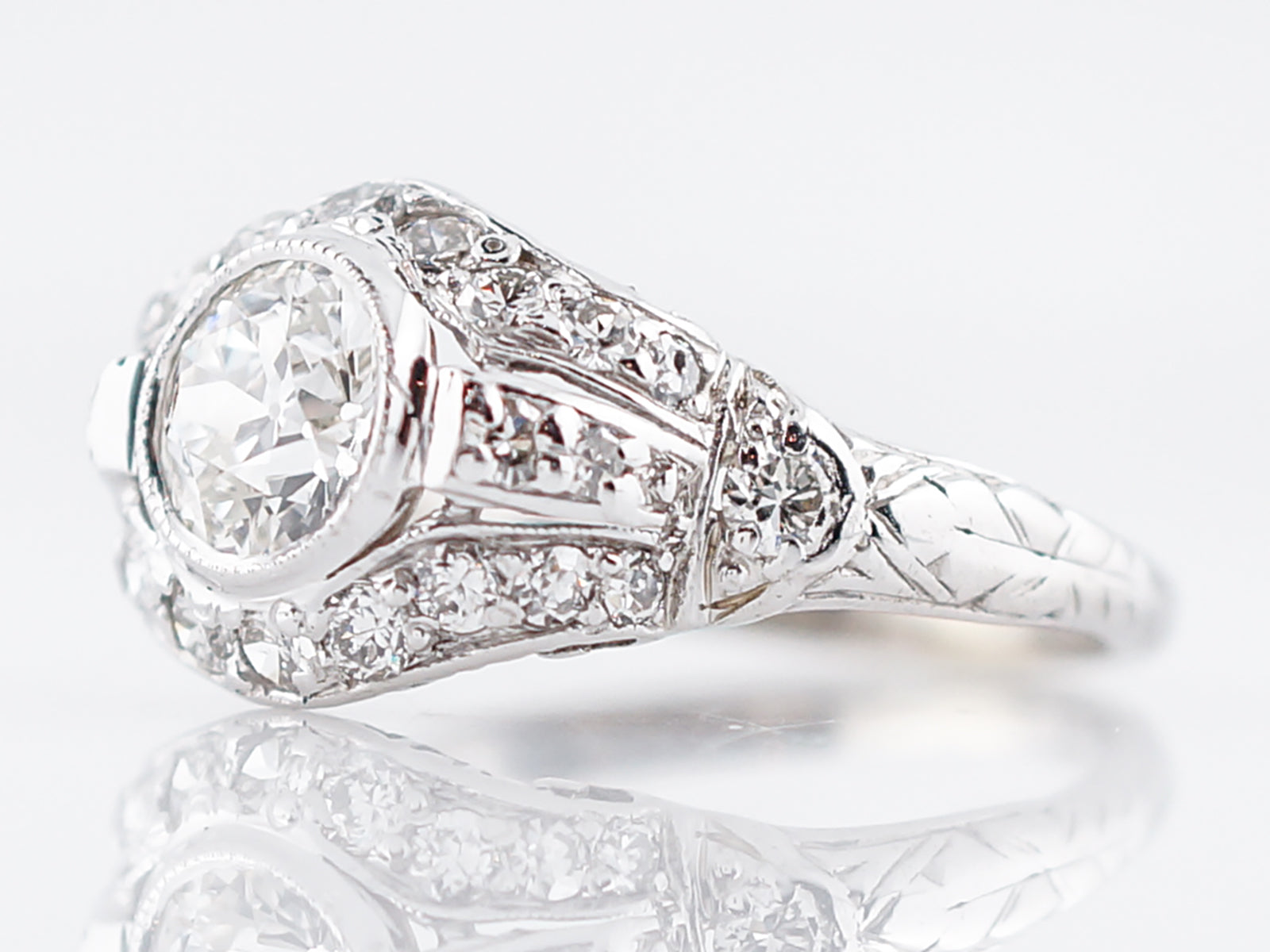 Antique Engagement Ring Art Deco .72 Old European Cut Diamond in 18k White Gold