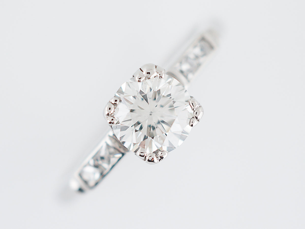 Antique Engagement Ring Art Deco .75 Round Brilliant & French Cut Diamonds in Platinum