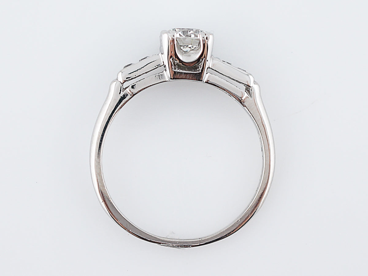 Antique Engagement Ring Art Deco .75 Round Brilliant & French Cut Diamonds in Platinum