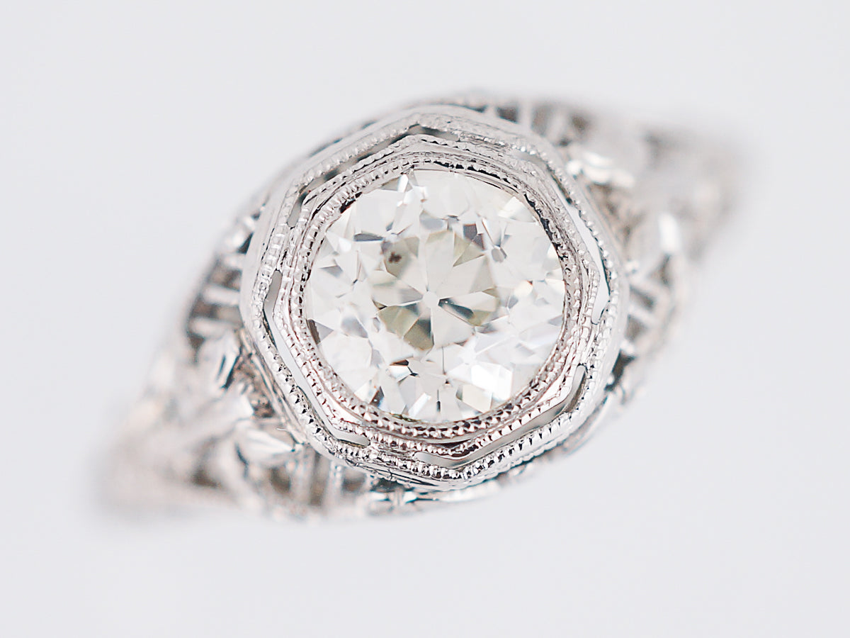 Antique Engagement Ring Art Deco .78ct Old European Cut Diamond in 18k White Gold