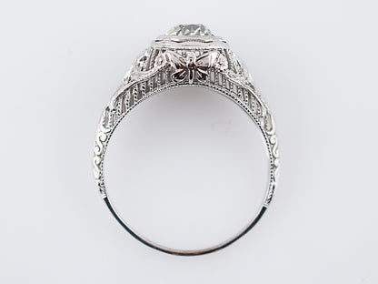 Antique Engagement Ring Art Deco .78ct Old European Cut Diamond in 18k White Gold