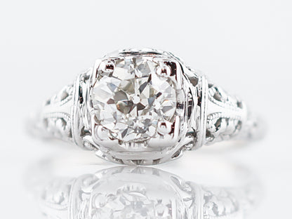 Antique Engagement Ring Art Deco .79 Old European Cut Diamond in 18K White Gold