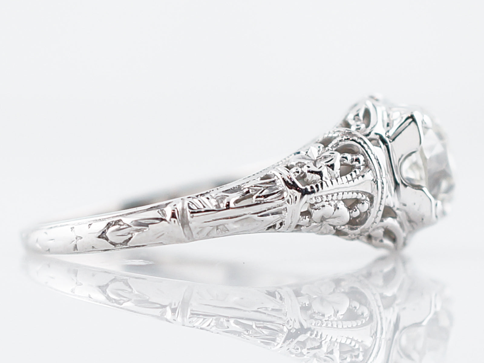Antique Engagement Ring Art Deco .79 Old European Cut Diamond in 18K White Gold
