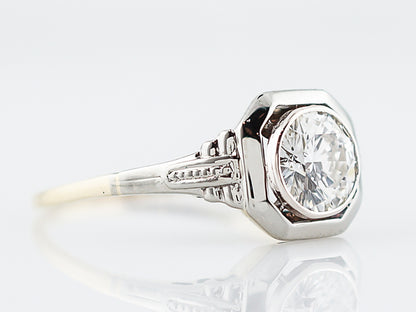 Antique Engagement Ring Art Deco .79 Round Brilliant Cut Diamond in 14k Yellow & White Gold