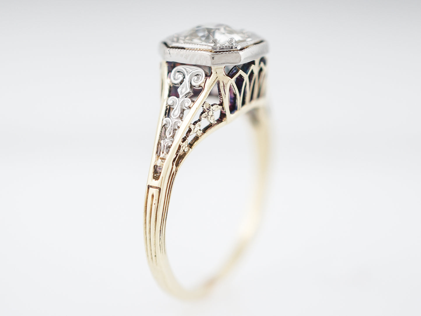 Antique Engagement Ring Art Deco .80 Old Mine Cut in 14k Yellow Gold & Platinum