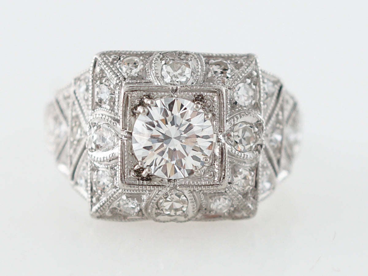 1920's Old European Cut Art Deco Diamond Engagement Ring in Platinum