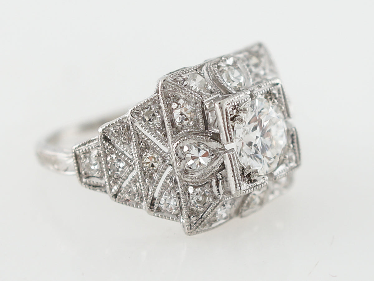 1920's Old European Cut Art Deco Diamond Engagement Ring in Platinum