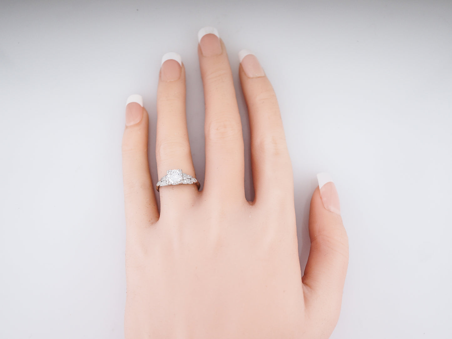 Antique Engagement Ring Art Deco .89 Round Brilliant Cut Diamond in Platinum