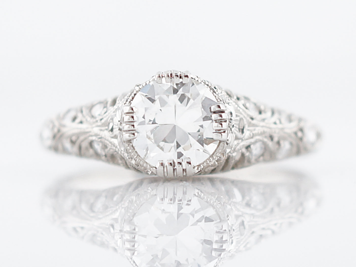 Antique Engagement Ring Art Deco .94 Transitional Cut Diamond in Platinum
