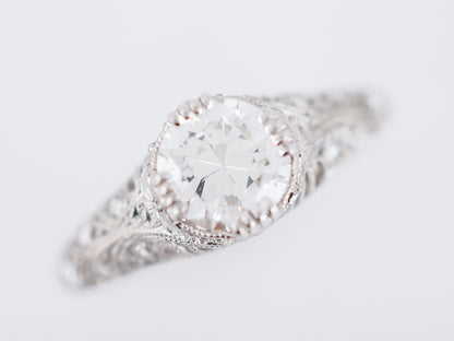 Antique Engagement Ring Art Deco .94 Transitional Cut Diamond in Platinum