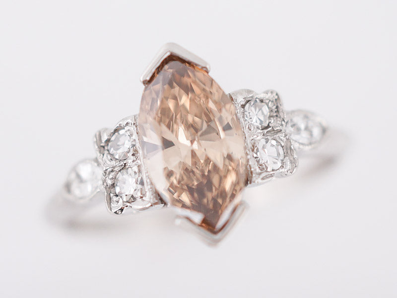 Antique Engagement Ring Art Deco .96 Marquis Cut Diamond in Platinum