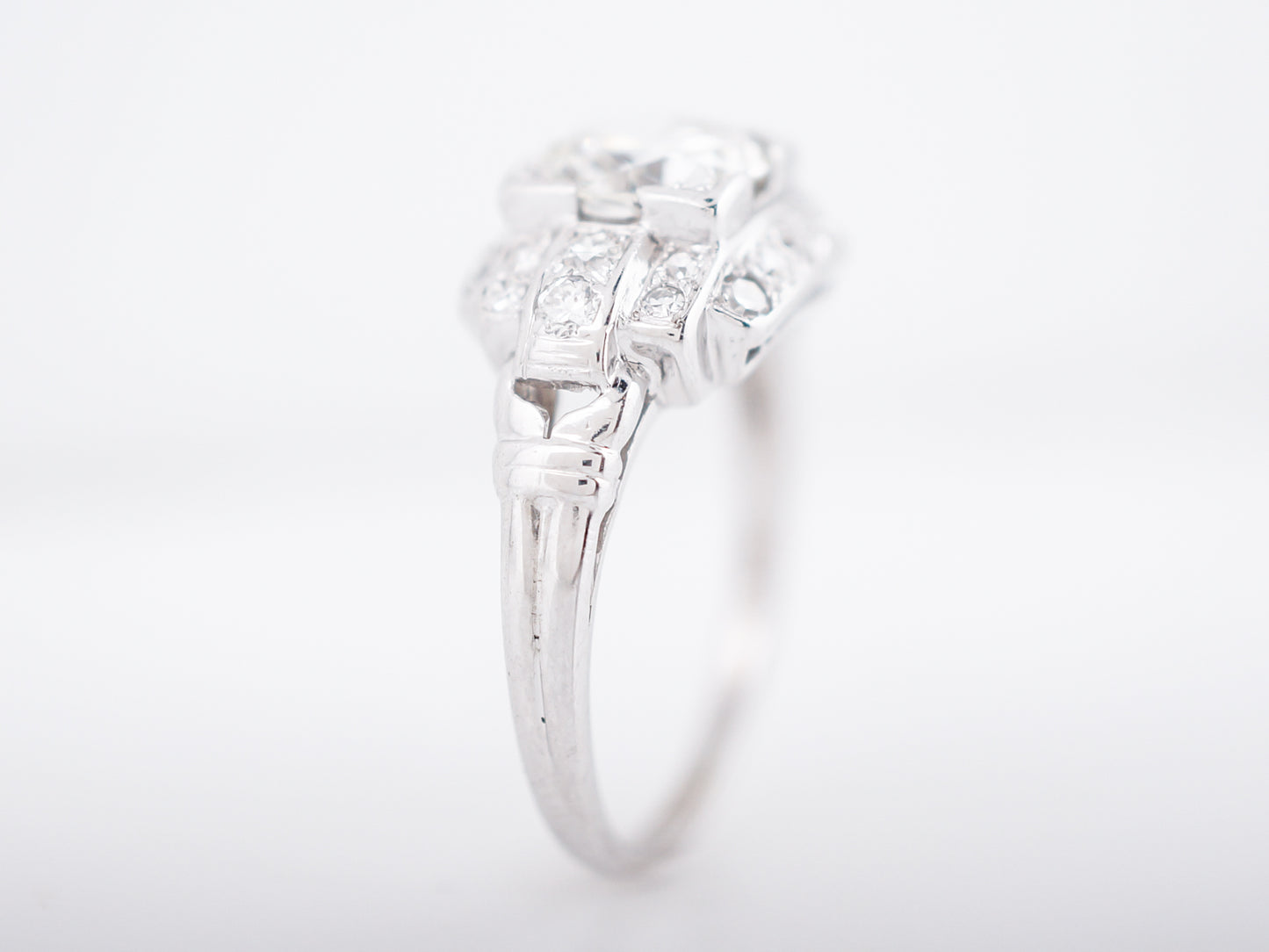 Antique Engagement Ring Art Deco .99 Round Brilliant Cut Diamond in 18k White Gold