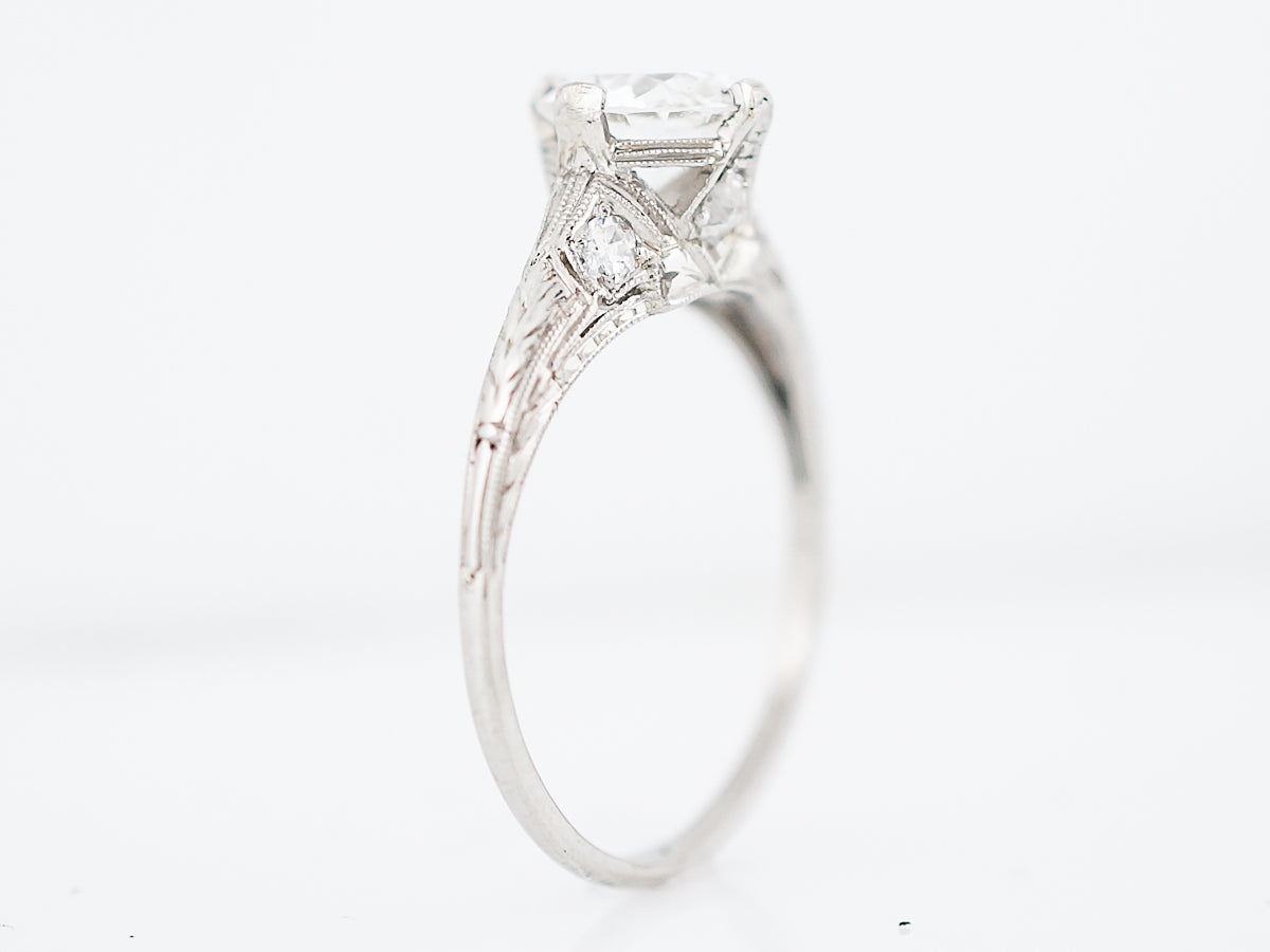 Antique Engagement Ring Art Deco GIA Certified 1.01 Old European Cut Diamond in Platinum