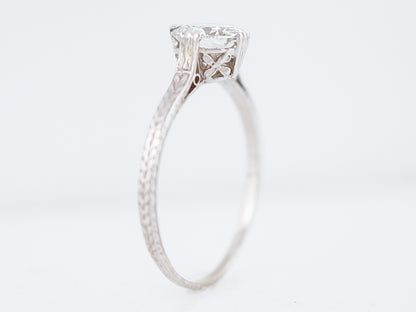 Antique Engagement Ring Art Deco GIA 1.01 Round Brilliant Cut Diamond in 14K White Gold