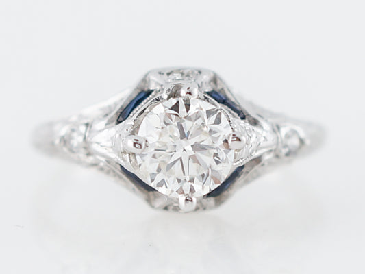 Antique Engagement Ring Art Deco 1.02 Transitional Cut Diamond in 18k White Gold & Platinum