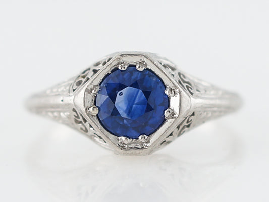 Antique Engagement Ring Art Deco 1.10 Round Cut Sapphire in Platinum