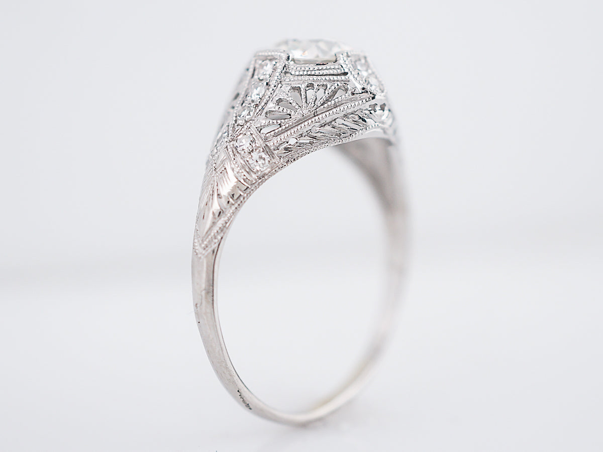 Antique Engagement Ring Art Deco .98 Old European Cut Diamond in Platinum
