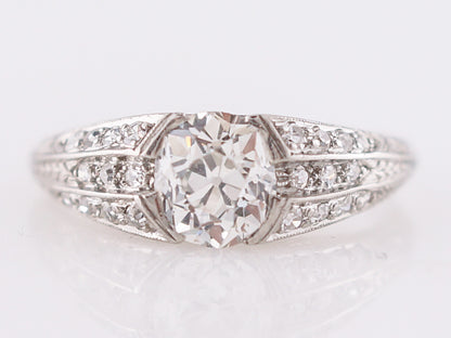 Antique Engagement Ring Art Deco 1.13 Cushion Cut Diamond in Platinum