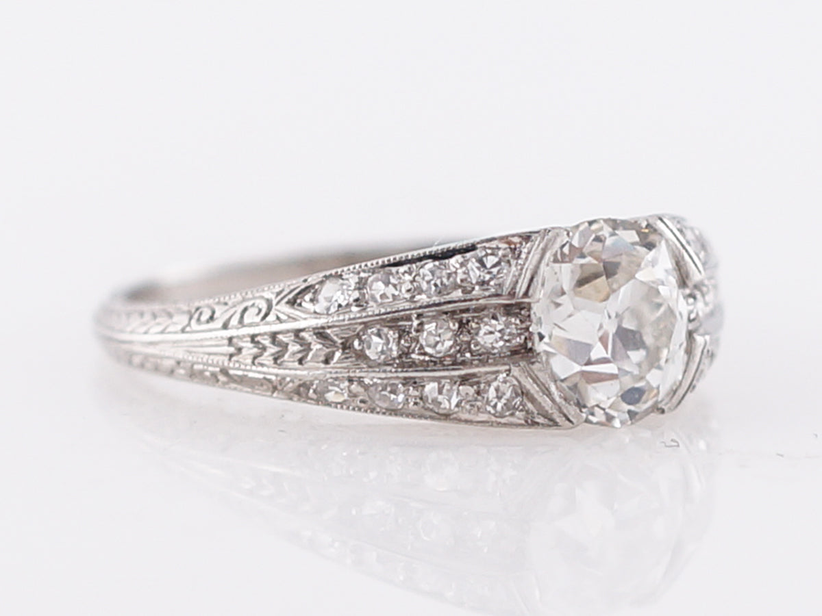 1 Carat Antique Cushion Cut Diamond Art Deco Engagement Ring