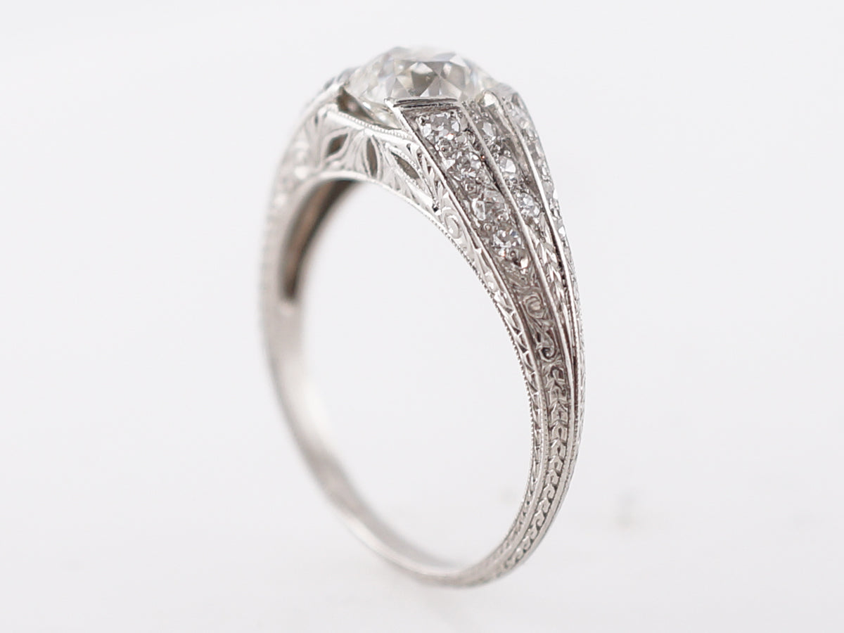 Antique Engagement Ring Art Deco 1.13 Cushion Cut Diamond in Platinum