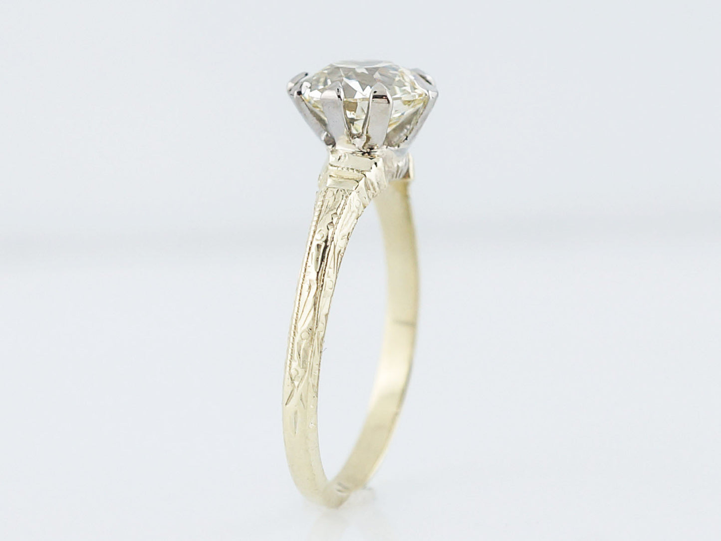 Antique Engagement Ring Art Deco 1.44 Old European Cut Diamond in 14k Yellow Gold