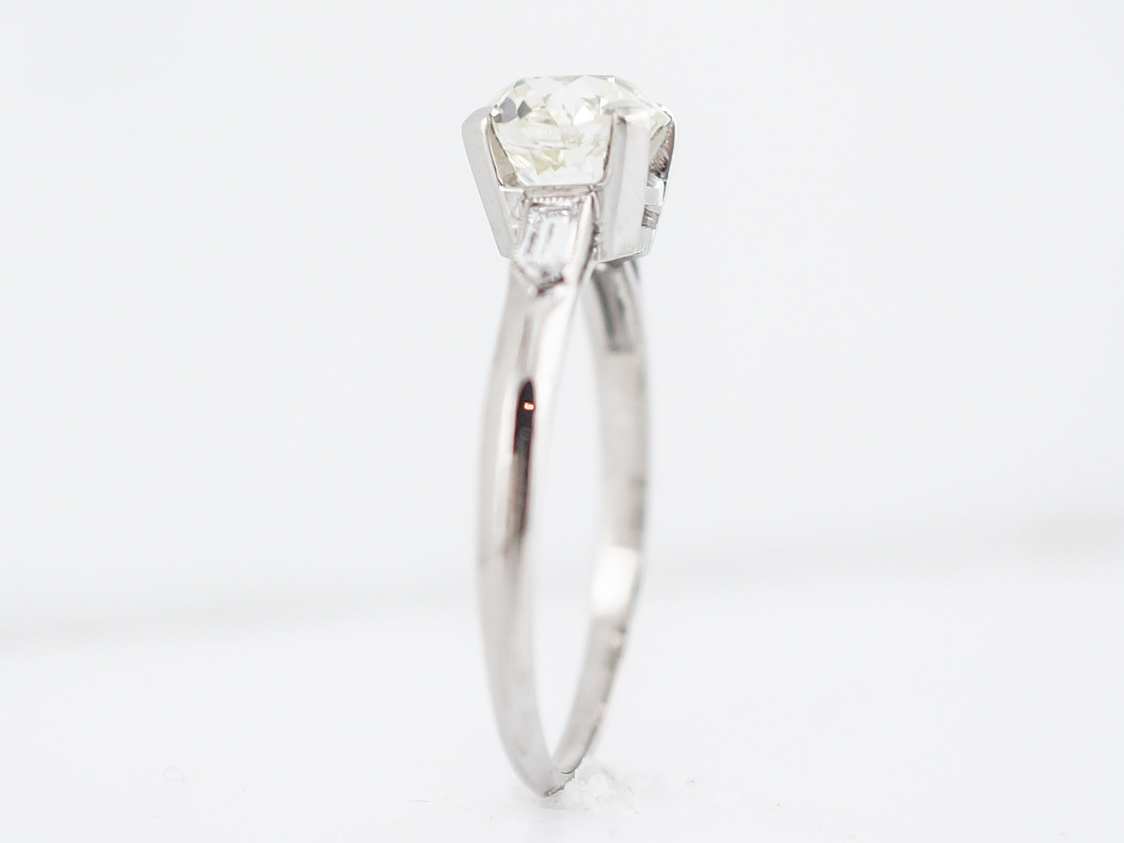 Vintage Heirloom Ring European Cut Diamond w/ Baguette Accents