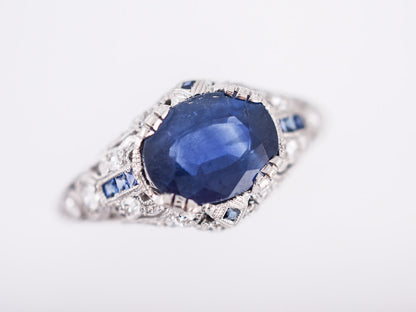 Antique Engagement Ring Art Deco 2.40 Oval Cut Sapphire in Platinum