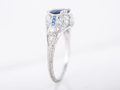 Antique Engagement Ring Art Deco 2.40 Oval Cut Sapphire in Platinum