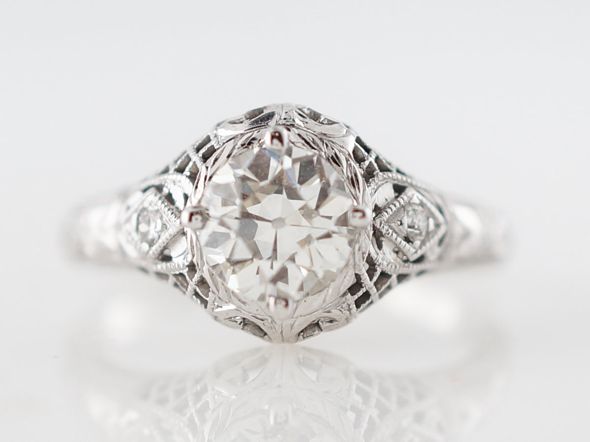 Filigree Diamond Solitaire Engagement Ring 1920's