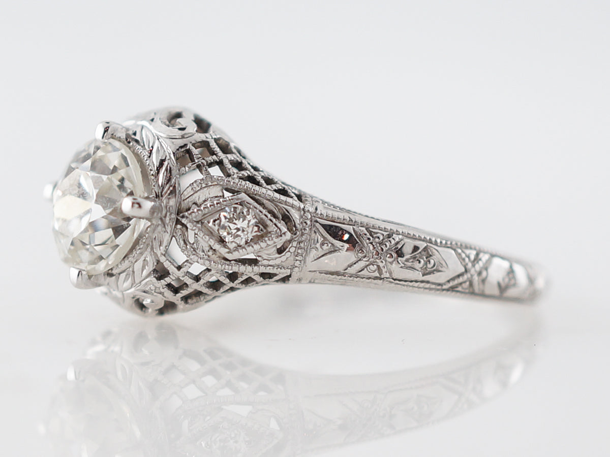 Filigree Diamond Solitaire Engagement Ring 1920's