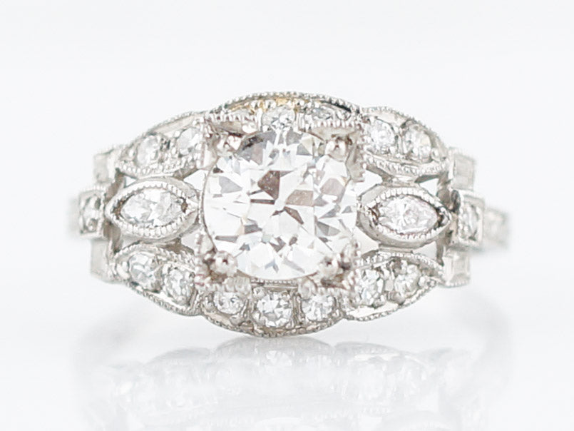 Antique Engagement Ring Art Deco GIA .92 Old European Cut Diamond in Platinum