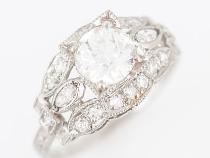 Antique Engagement Ring Art Deco GIA .92 Old European Cut Diamond in Platinum