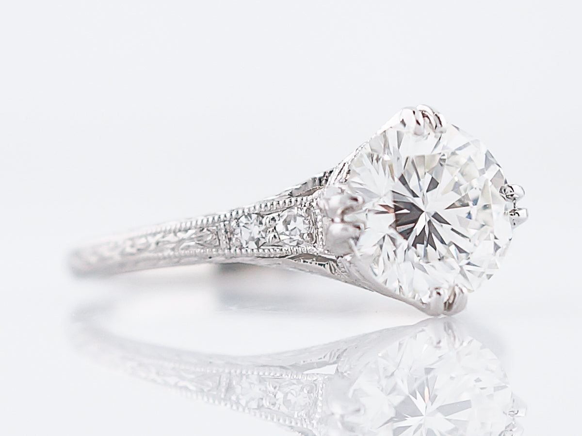 Antique Engagement Ring Art Deco GIA 1.50 Round Brilliant Cut Diamond in Platinum