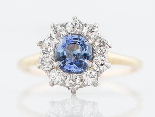 Antique Engagement Ring Edwardian .90 Round Cut Sapphire in 14k Yellow Gold & Platinum