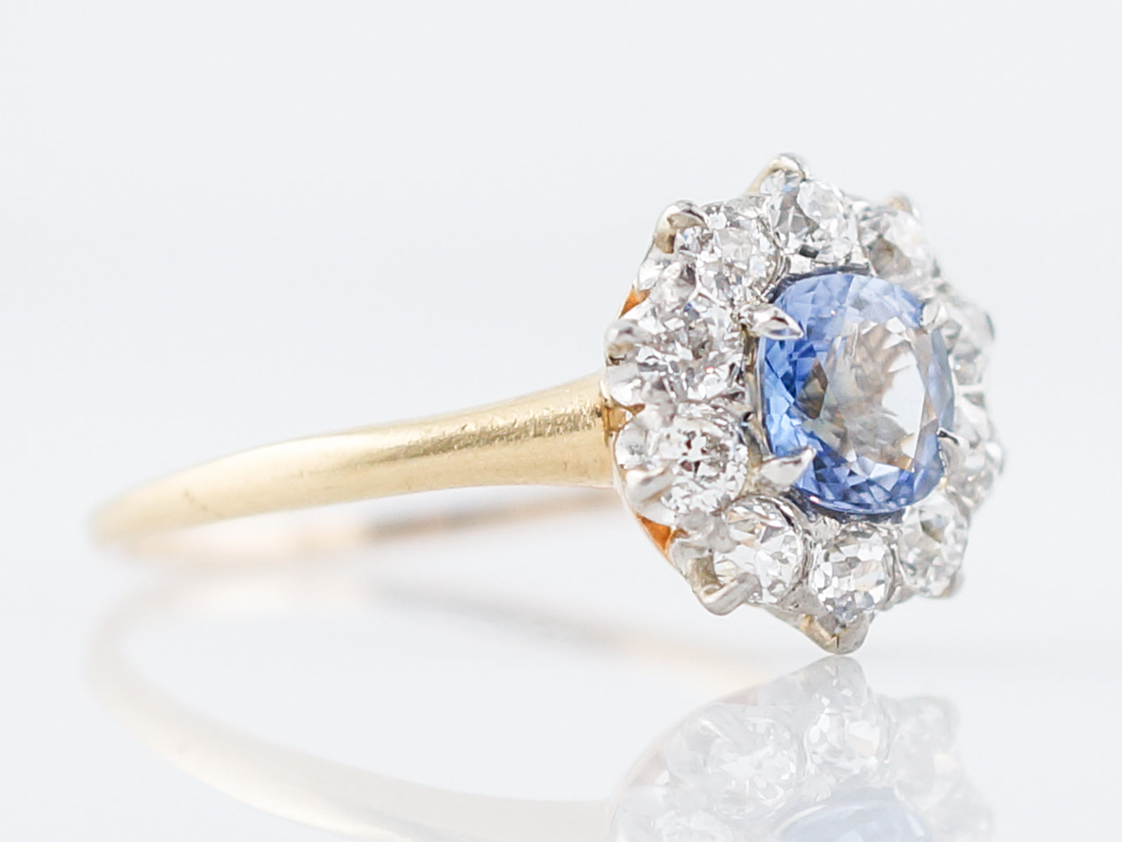 Antique Engagement Ring Edwardian .90 Round Cut Sapphire in 14k Yellow Gold & Platinum