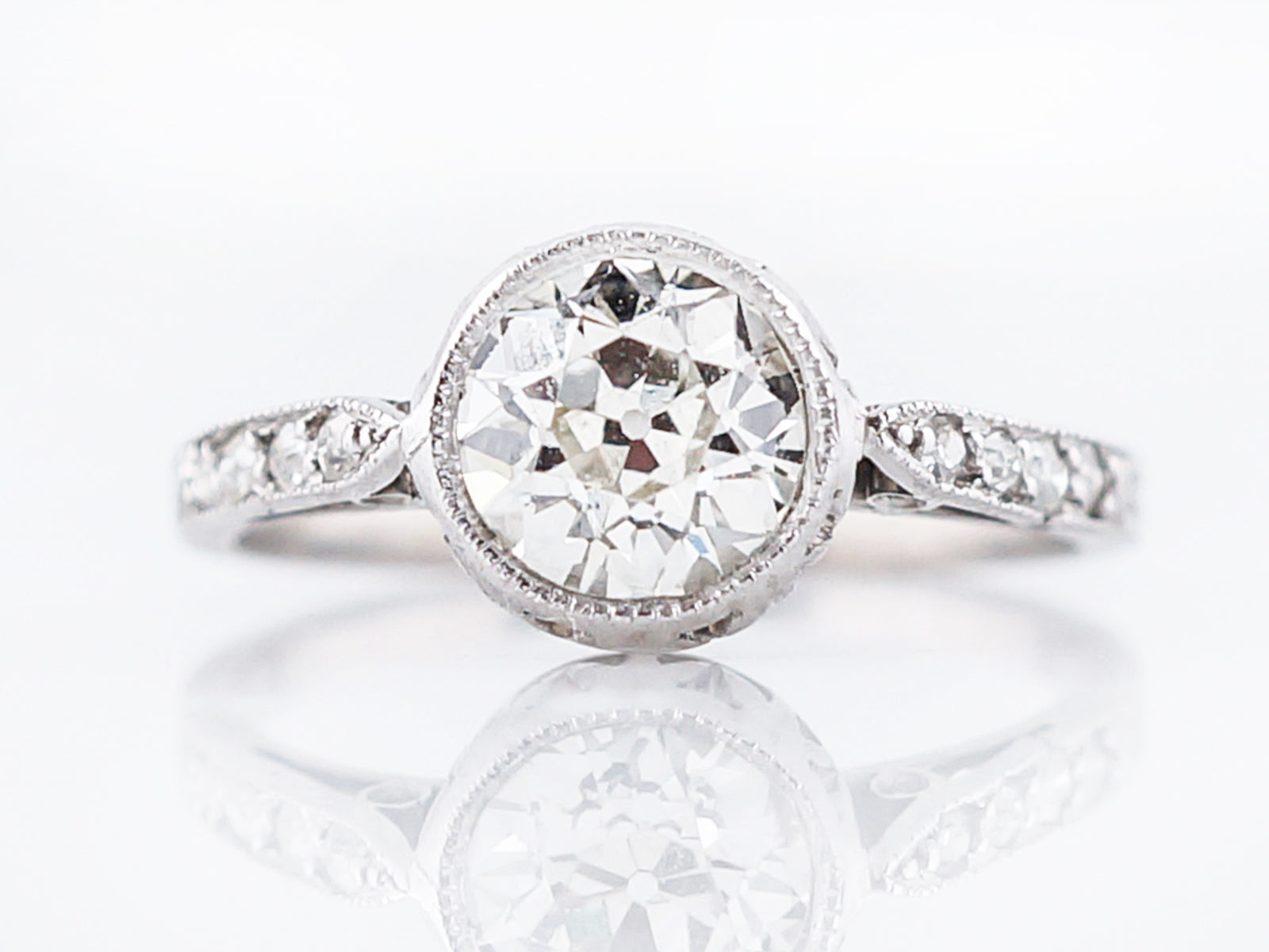 Antique Engagement Ring French Art Deco .93 Old European Cut Diamond in Platinum