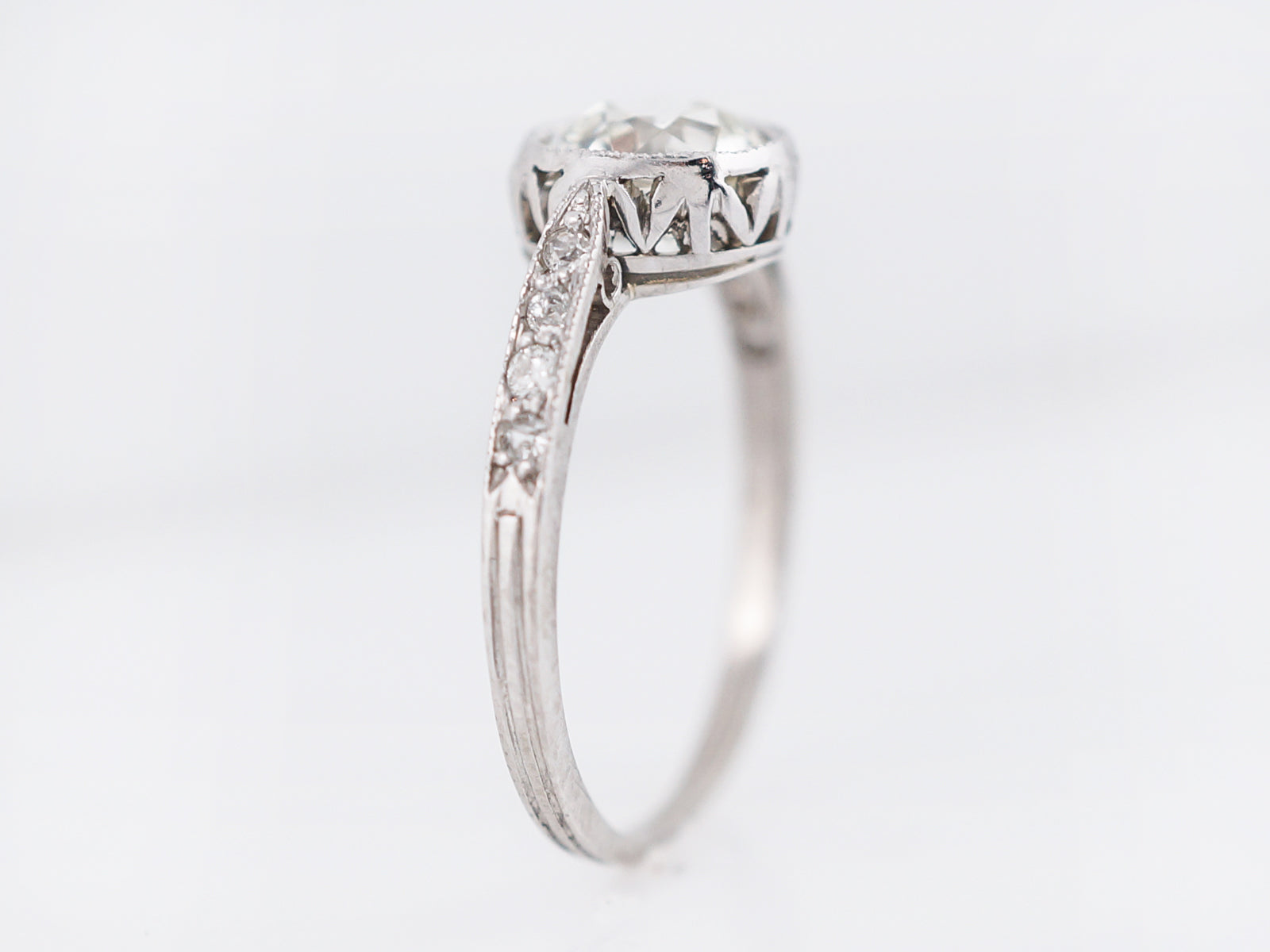 Antique Engagement Ring French Art Deco .93 Old European Cut Diamond in Platinum