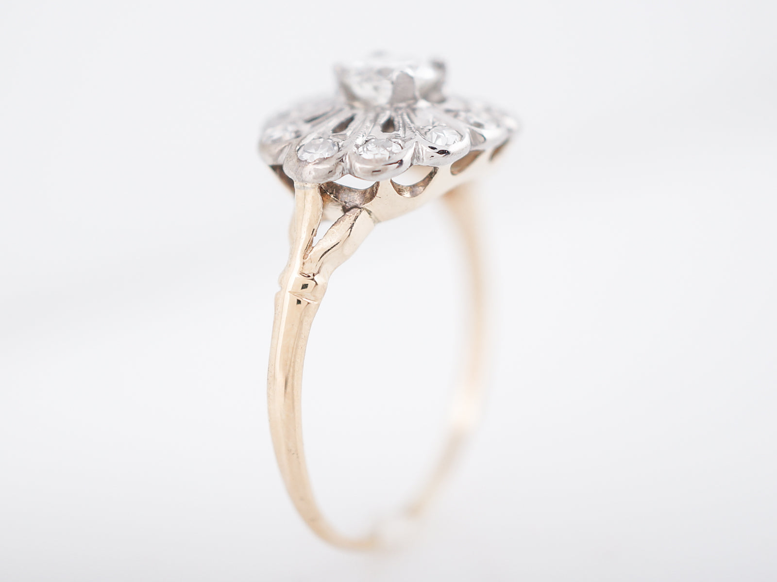Antique Engagement Ring Retro .33 Round Brilliant Cut Diamond in 14k White & Yellow Gold