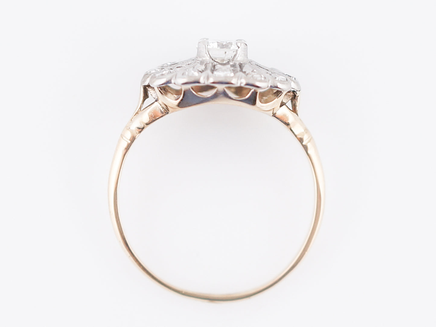 Antique Engagement Ring Retro .33 Round Brilliant Cut Diamond in 14k White & Yellow Gold