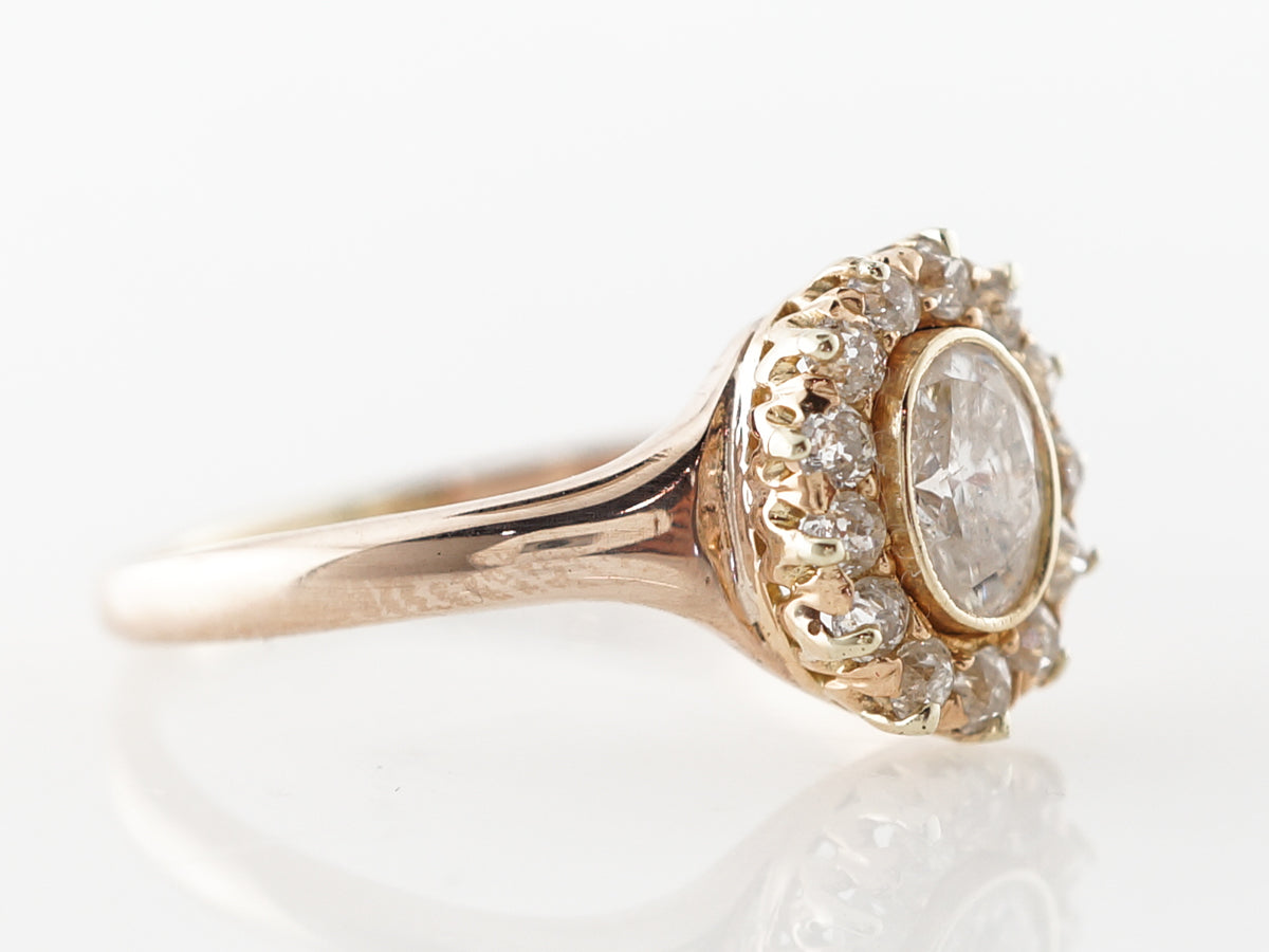 Antique Engagement Ring Victorian .41 Oval Cut Diamond in 14k Yellow Gold