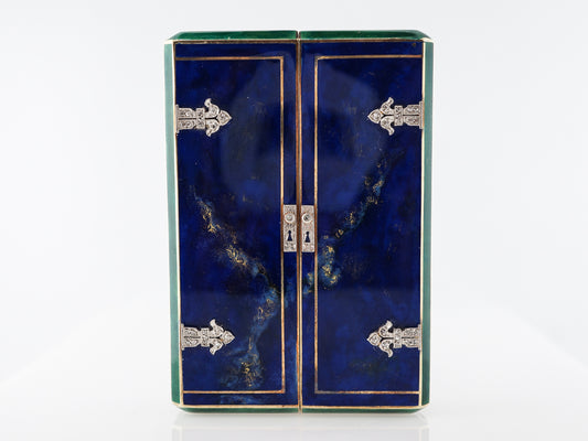 Antique French Cigarette Box w/ Diamonds, Jadeite & Lapis