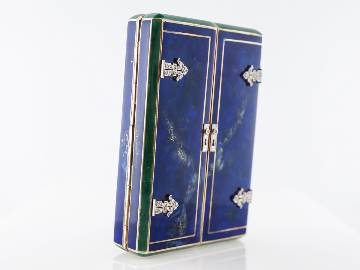 Antique French Cigarette Box w/ Diamonds, Jadeite & Lapis