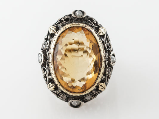 Antique Georgian Citrine & Diamond Ring in Yellow Gold & Silver