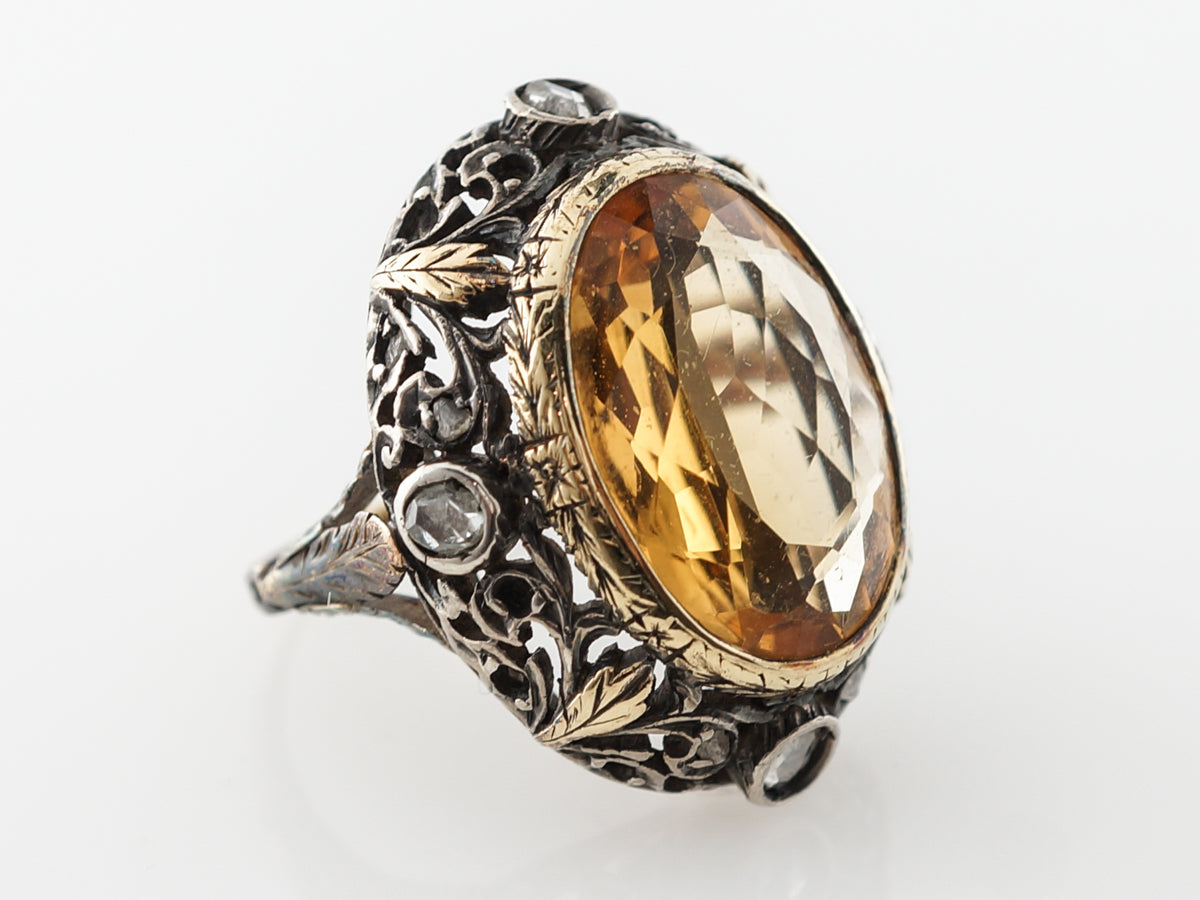 Antique Georgian Citrine & Diamond Ring in Yellow Gold & Silver