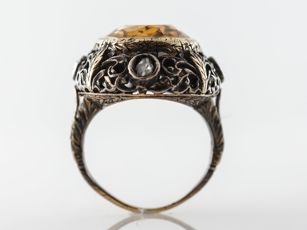 Antique Georgian Citrine & Diamond Ring in Yellow Gold & Silver