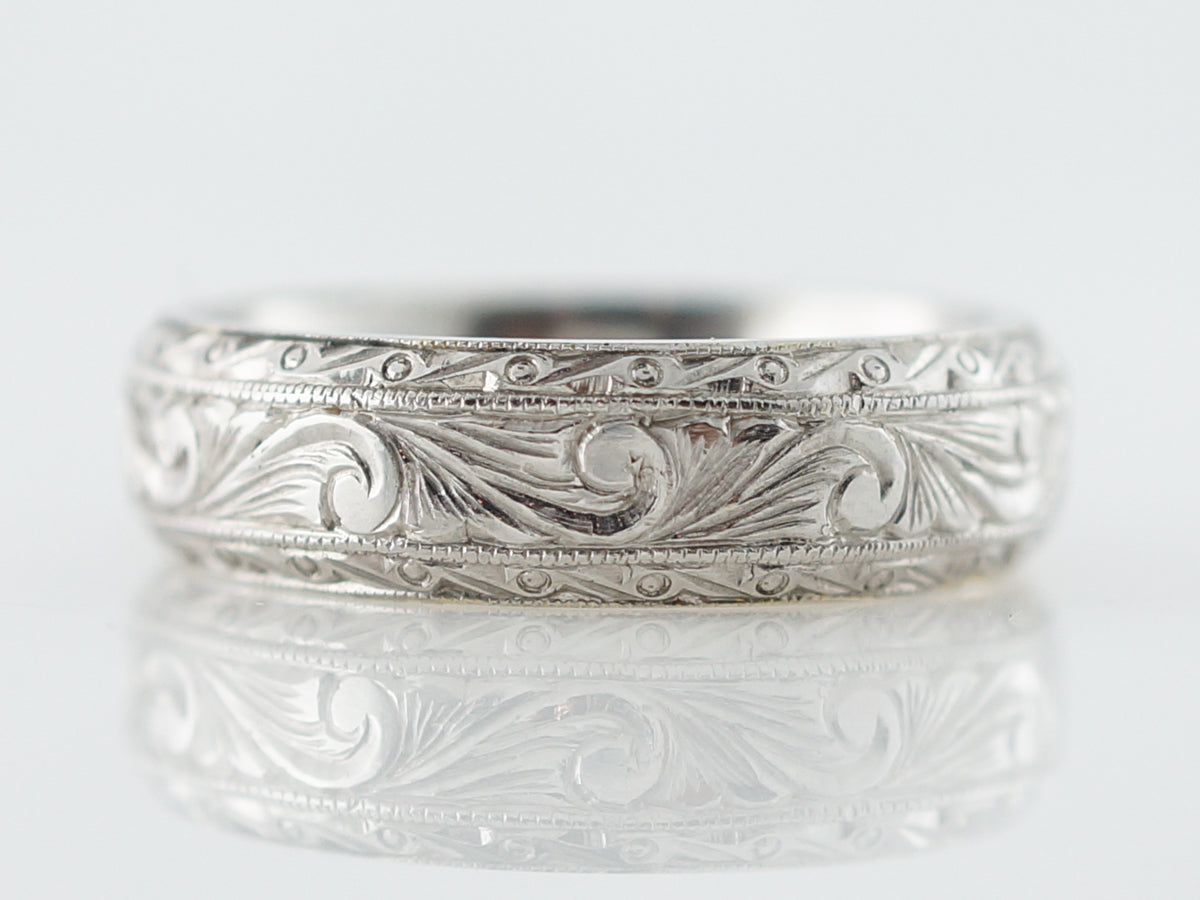 Men's Antique Wedding Band Engraved Art Deco in Platinum