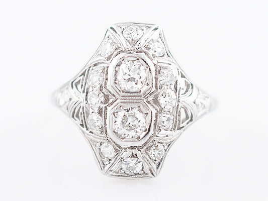 Antique Right Hand Ring Art Deco .64 Single & Old European Cut Diamonds in Platinum