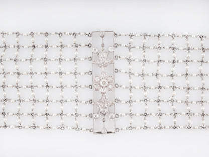 Antique Choker Necklace Edwardian 1.37 Old European Cut Diamonds & Pearls in Platinum